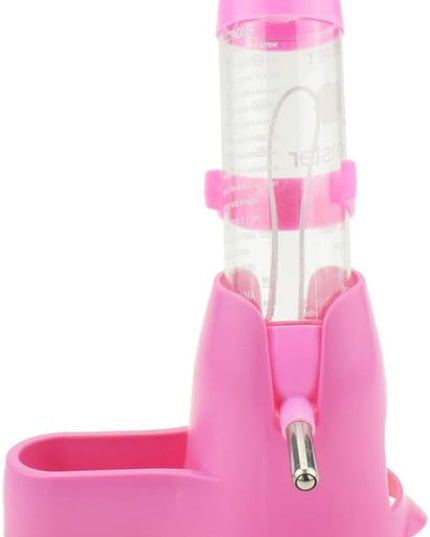 Hamster Water Bottle, Pet Dispenser for Cage with Base Hut Small Pet Nest Hamster Water Bottle Holder(Pink)