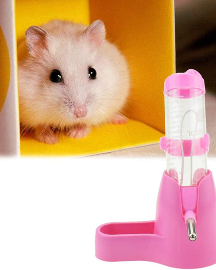 Hamster Water Bottle, Pet Dispenser for Cage with Base Hut Small Pet Nest Hamster Water Bottle Holder(Pink)