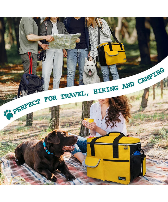 Medium Dog Travel Bag with Food Containers and Bowls, Yellow, 22 L Limit