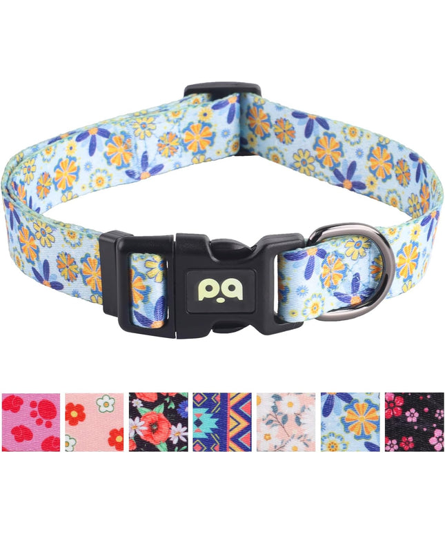 Adjustable Soft Dog Collar: Print Flower Pink Multicolor Cute Patterns for XS Small Medium Large Pet Girl Boy Puppy Walking Running Training