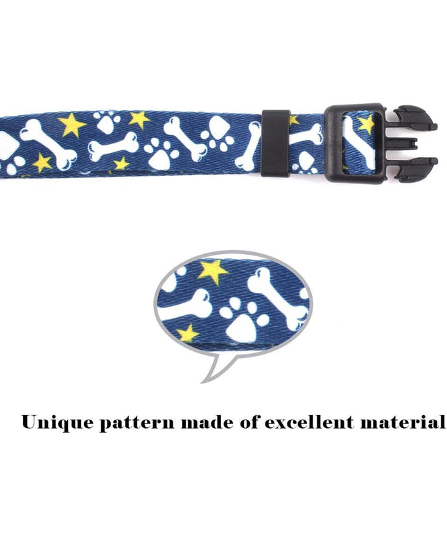 Adjustable Soft Dog Collar: Print Flower Pink Multicolor Cute Patterns for XS Small Medium Large Pet Girl Boy Puppy Walking Running Training (M, Bone)