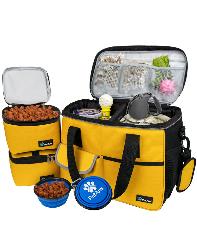 Medium Dog Travel Bag with Food Containers and Bowls, Yellow, 22 L Limit