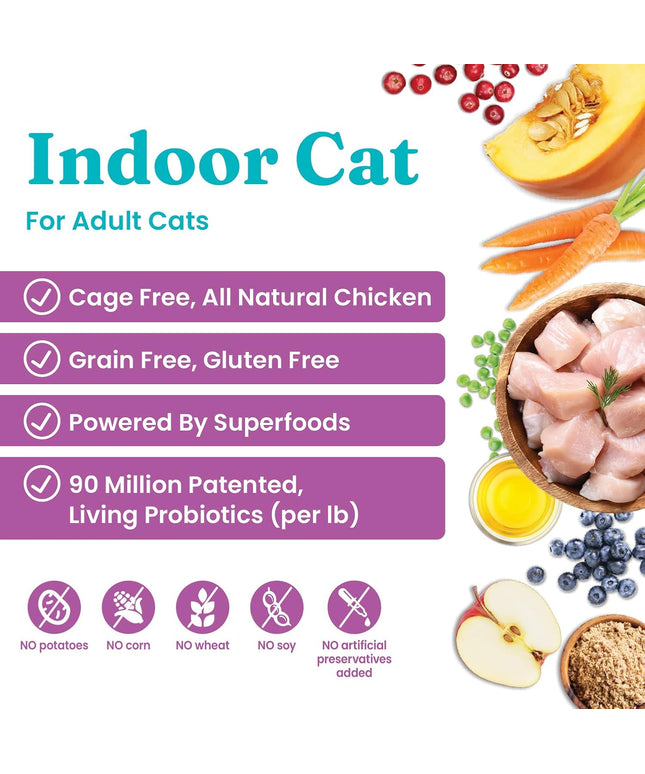 Indoor Dry Cat Food - Let'S Stay in Cat Food Dry Kibble for Indoor Cats - Hairball & Sensitive Stomach - Grain & Gluten Free - Probiotics & Fiber for Digestive Health - Chicken - 12Lb