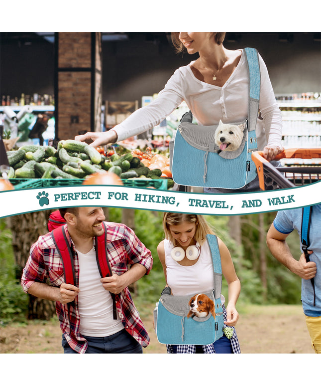 Small Dog Sling Carrier, Soft-Sided Crossbody Puppy Carrying Purse Bag, Adjustable Sling Pet Pouch to Wear Medium Dog Cat Travel, Dog Bag for Traveling, Breathable, Poop Bag Dispenser, Blue