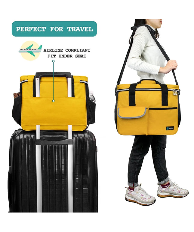 Medium Dog Travel Bag with Food Containers and Bowls, Yellow, 22 L Limit