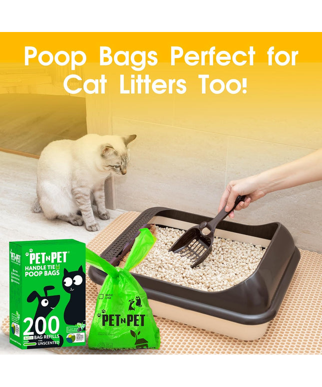 200 Counts Unscented Dog Poop Bags Rolls with Tie Handles, 38% Plant Based & 62% PE Poop Bags for Dogs, Extra-Thick Doggie Poo Bag, Pet Waste Bag