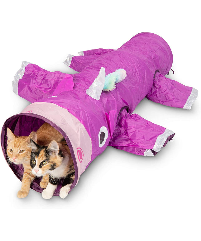 Magic Mewnicorn Multi Cat Tunnel Boredom Relief Toys with Crinkle Feather String for Dogs, Cats, Rabbits, Kittens and Guinea Pigs for Hiding Hunting and Resting