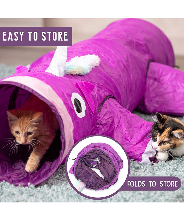Magic Mewnicorn Multi Cat Tunnel Boredom Relief Toys with Crinkle Feather String for Dogs, Cats, Rabbits, Kittens and Guinea Pigs for Hiding Hunting and Resting